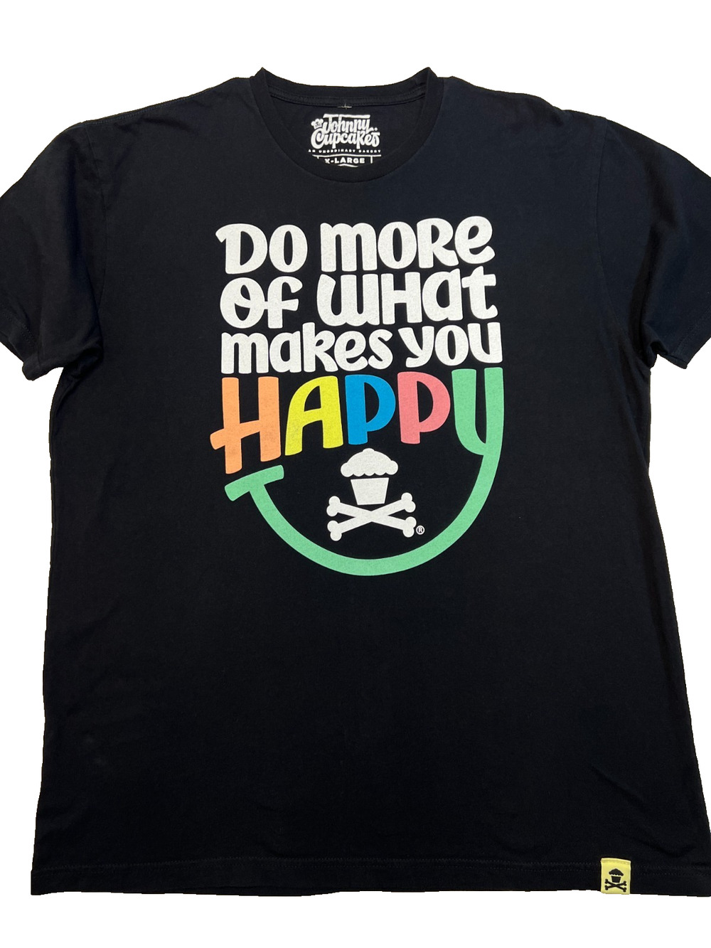 Johnny Cupcakes Womens T-Shirt Makes you Happy Graphic Multicolor/Black, Sz XL